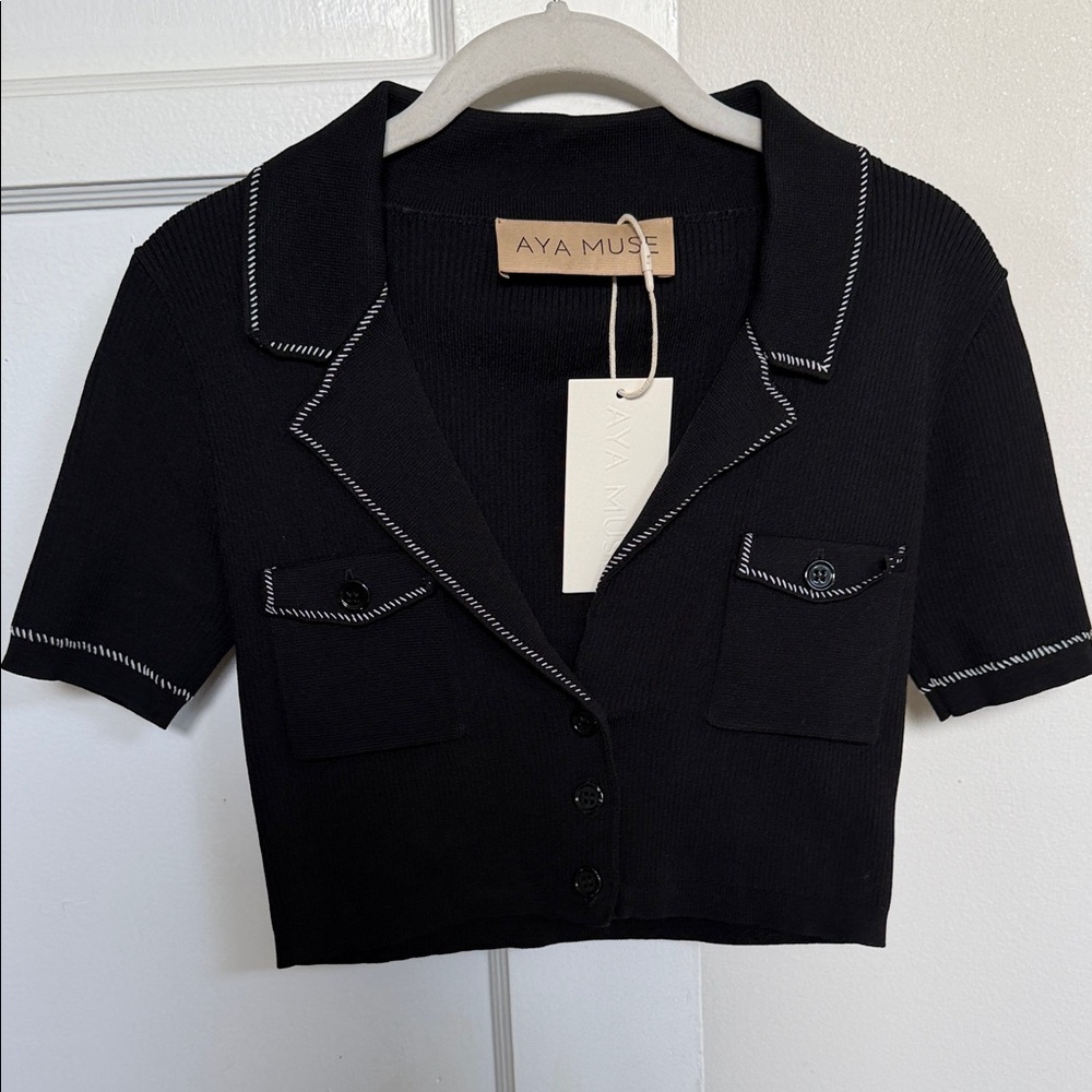 Aya Muse Black Cropped Knit Cardigan w Tags